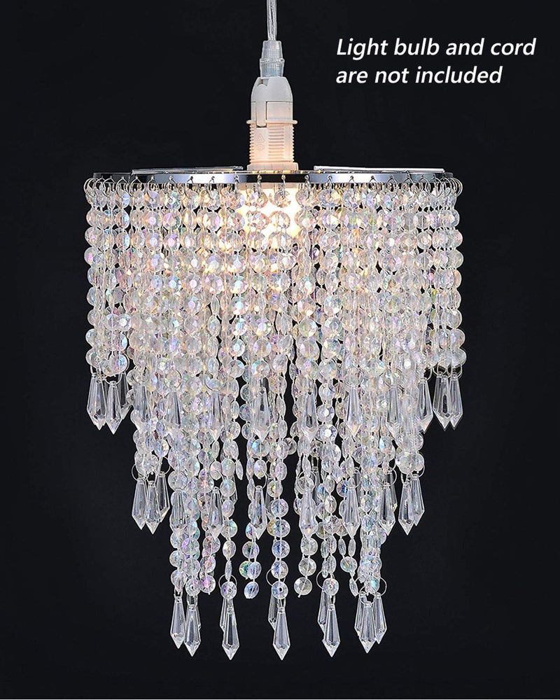 Waneway 3 Tiers Ceiling Chandelier Pendant Light Shade with Acrylic Jewel Droplets, Beaded Lampshade with Chrome Frame and Clear Beads, Diameter 8.7 inches, Clear - Image 2